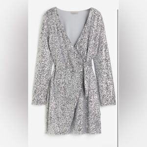 H&M Silver Sequined Wrap Dress